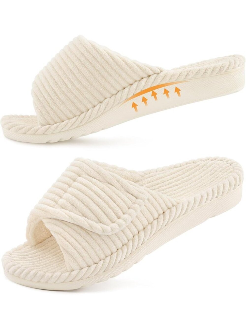 Women's Beige Orthopedic Arch Support Indoor Corduroy Open Toe Slipper Shoes